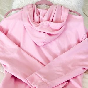 PINK open shoulder crop sweat top w/hoodie
